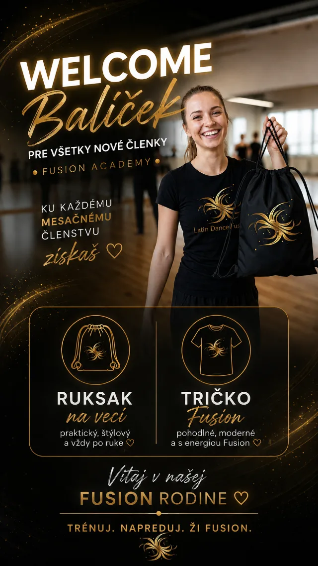 Welcome balíček — tričko Fusion Academy a ruksak pre nové členky